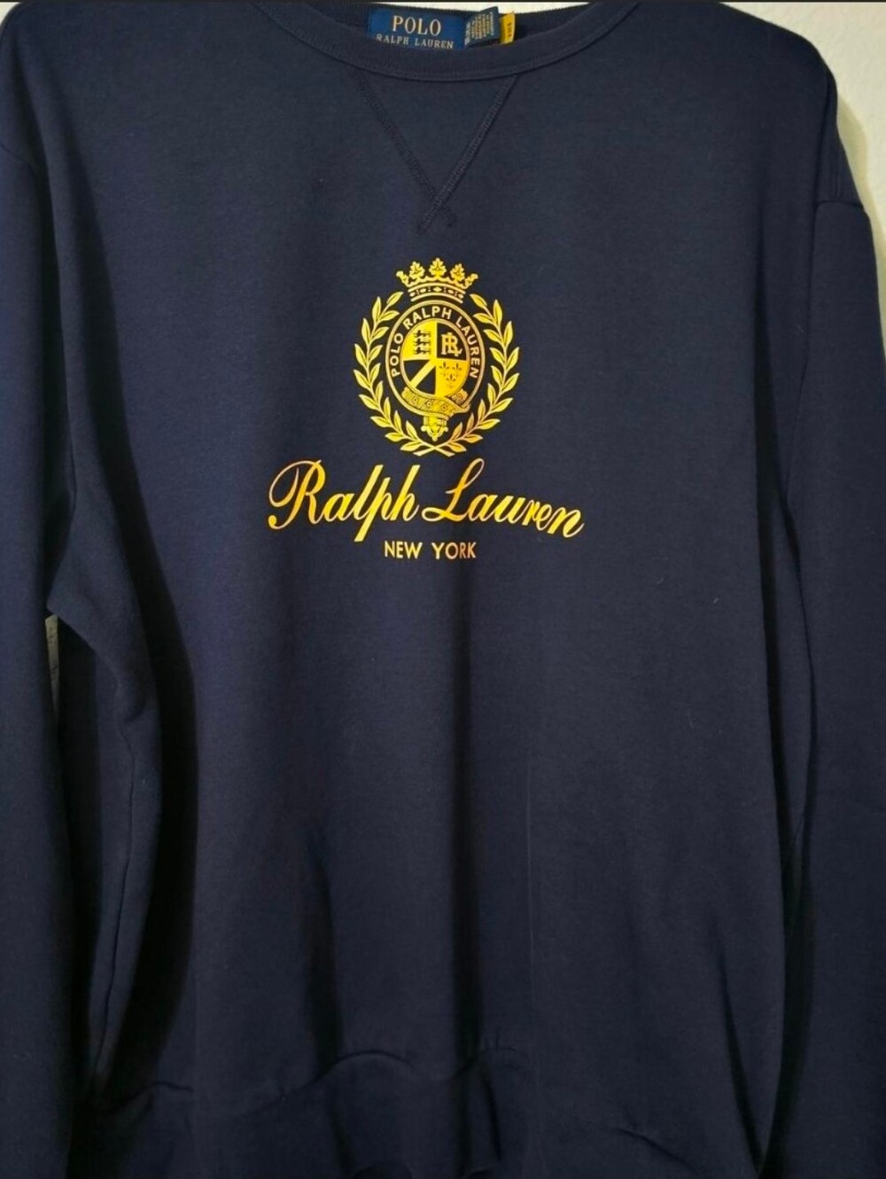 Ralph Lauren Navy Crewneck Sweatshirt with Yellow Crest